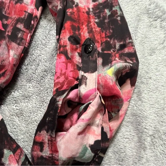 Women’s Small Long Sleeve Pink Floral Midi Dress with Belt - Picture 3 of 6